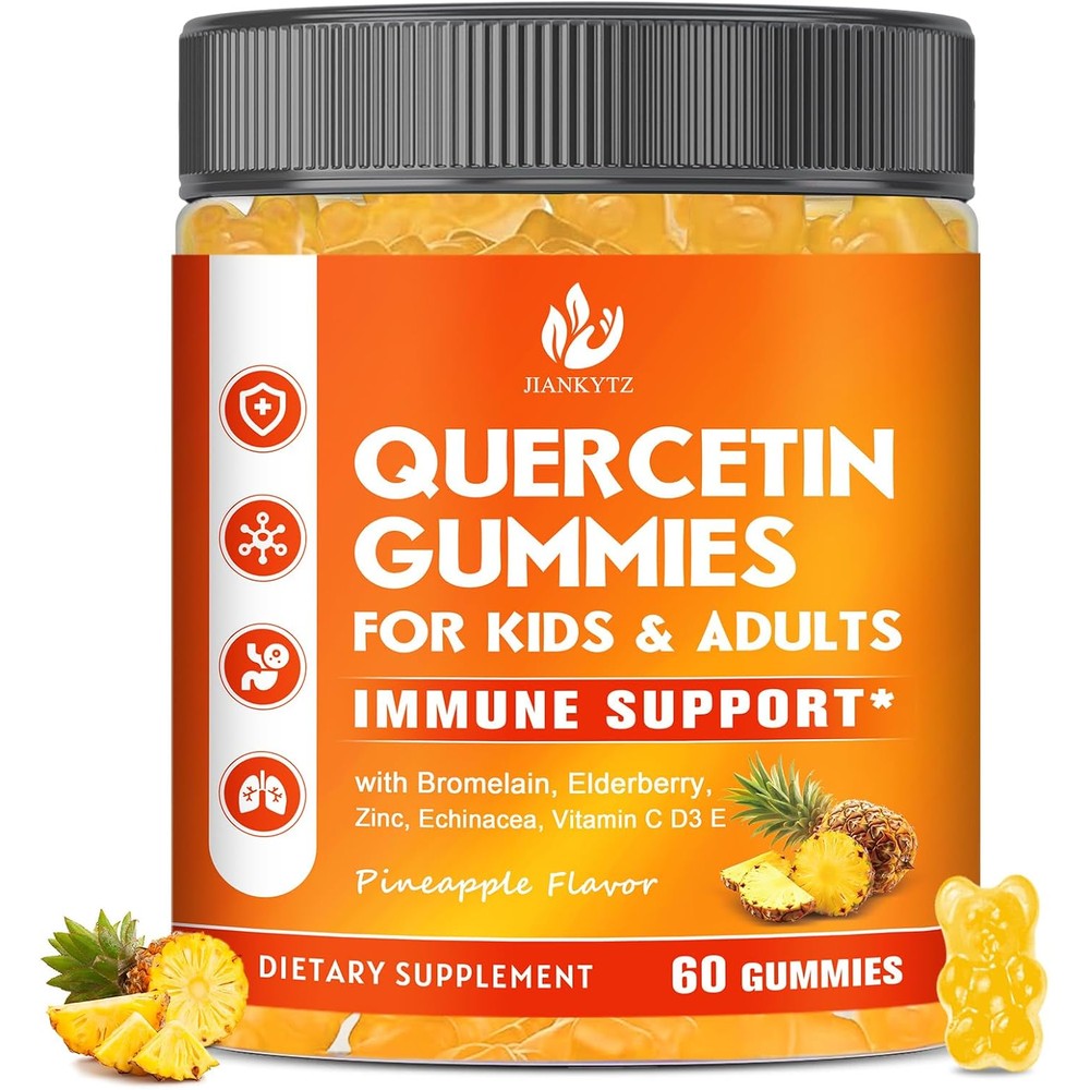 JIANKYTZ sugar free quercetin with bromelain gummies front view bottle for immune support