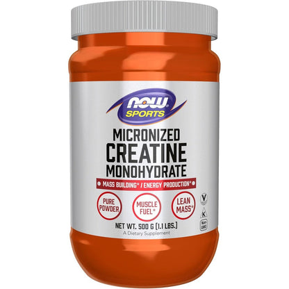 NOW Foods Sports Nutrition Micronized Creatine Powder 500 grams front view bottle