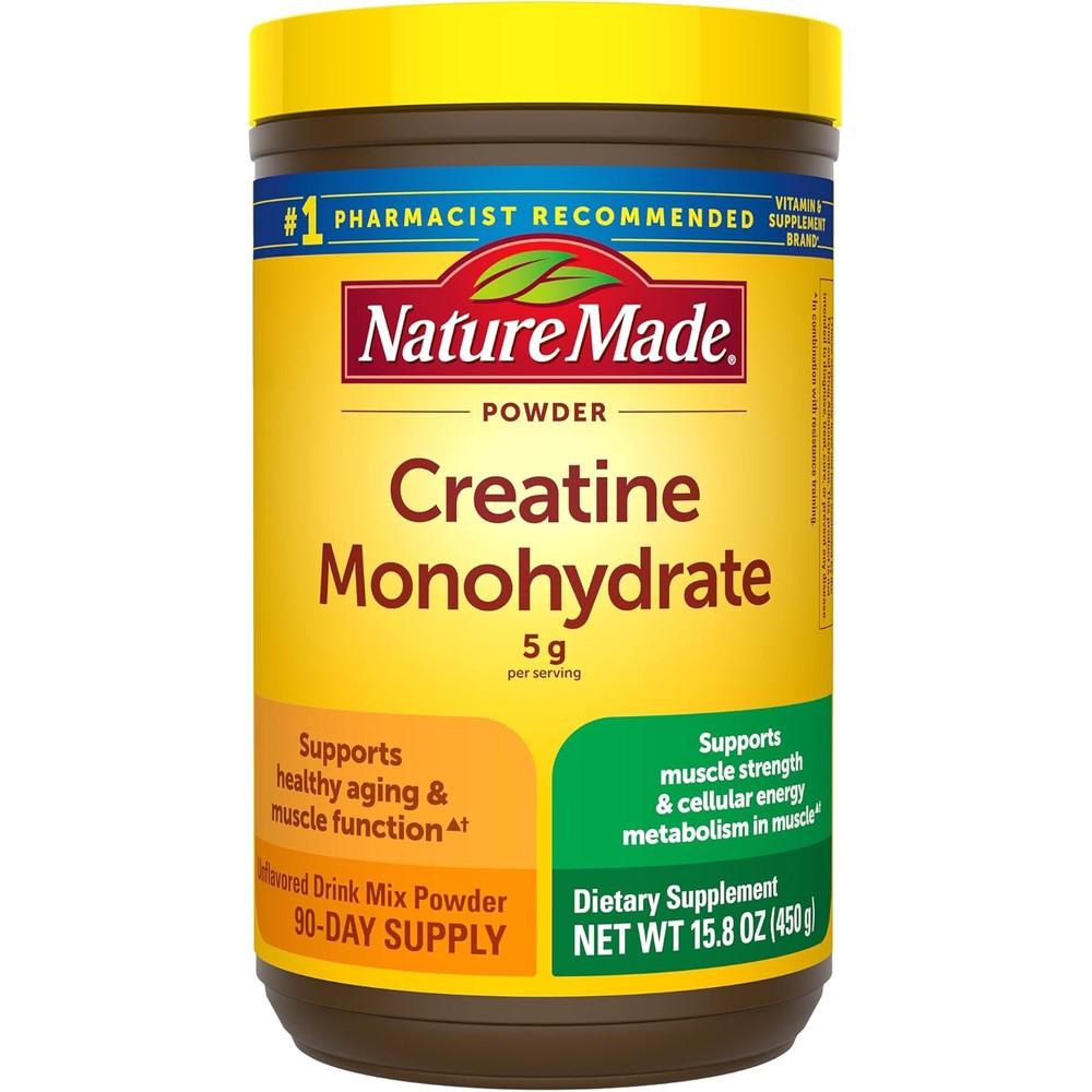 Nature Made micronized creatine monohydrate powder front view container