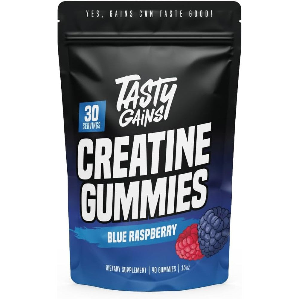 Tasty Gains Creatine Gummies front view packaging