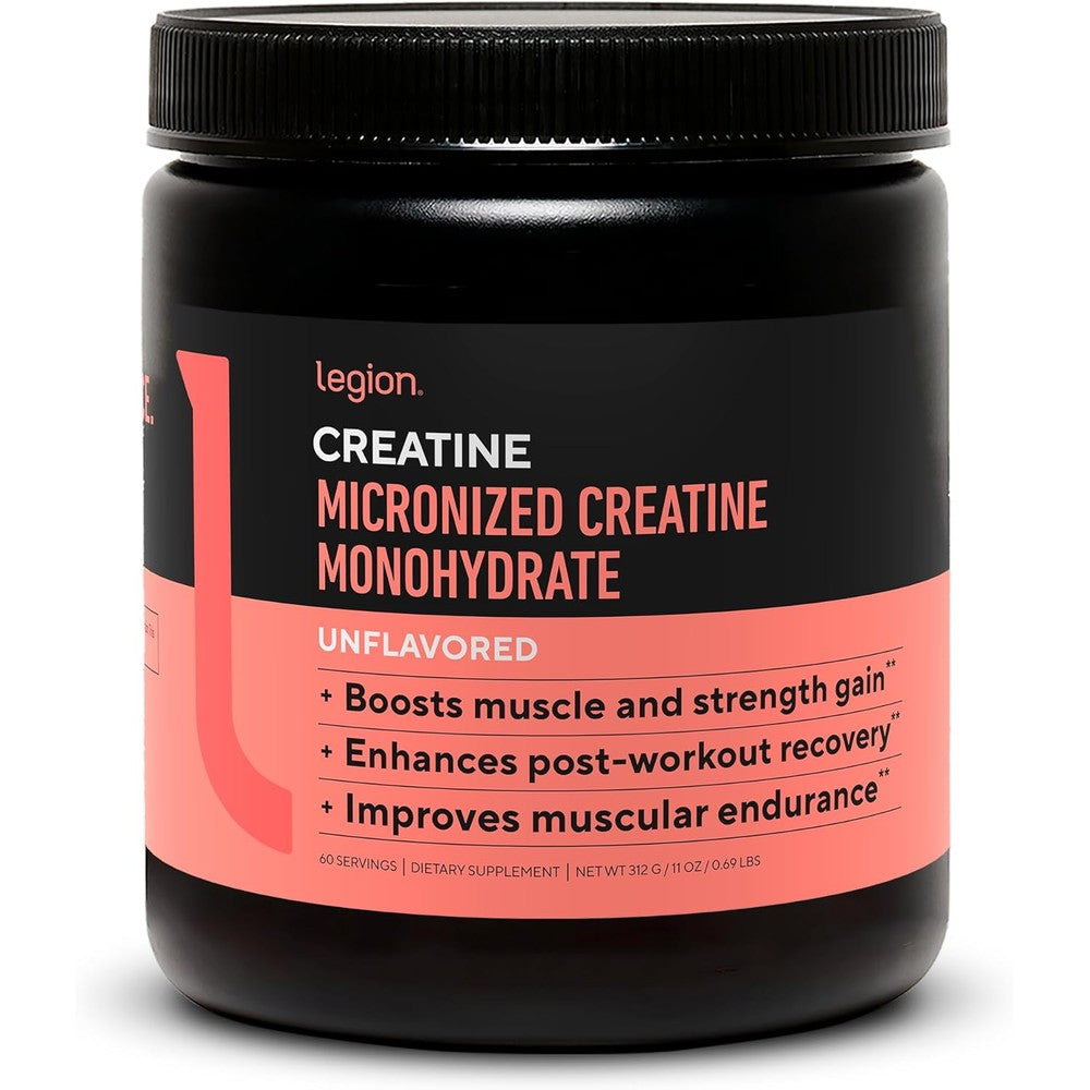 Legion Micronized Creatine Monohydrate supplement front view container