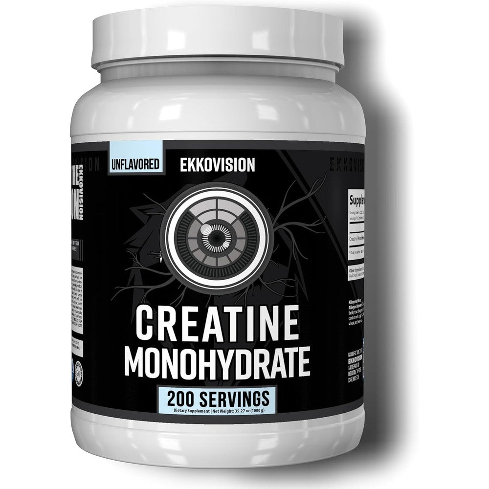 Ekkovision creatine monohydrate powder container front view with unflavored label