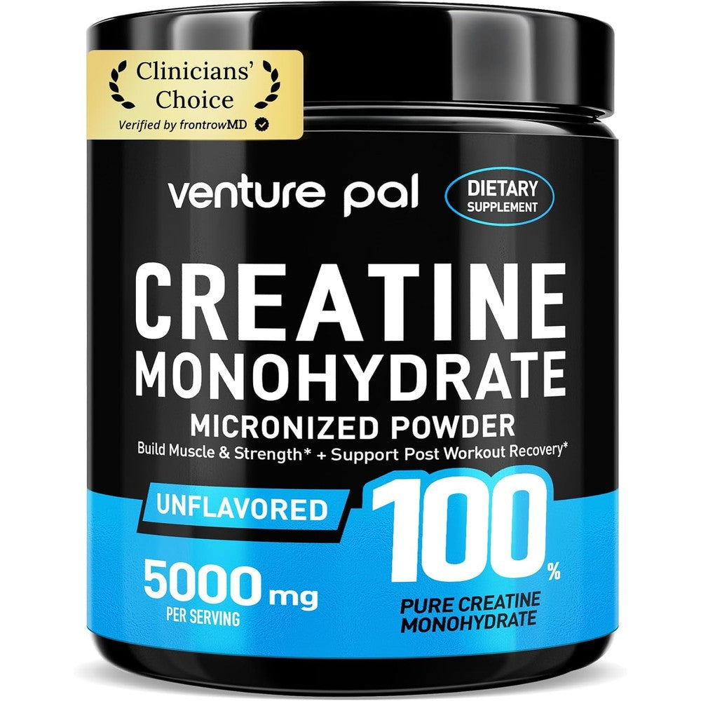 Venture Pal 100% Pure Micronized Creatine Monohydrate Powder front view supplement tub