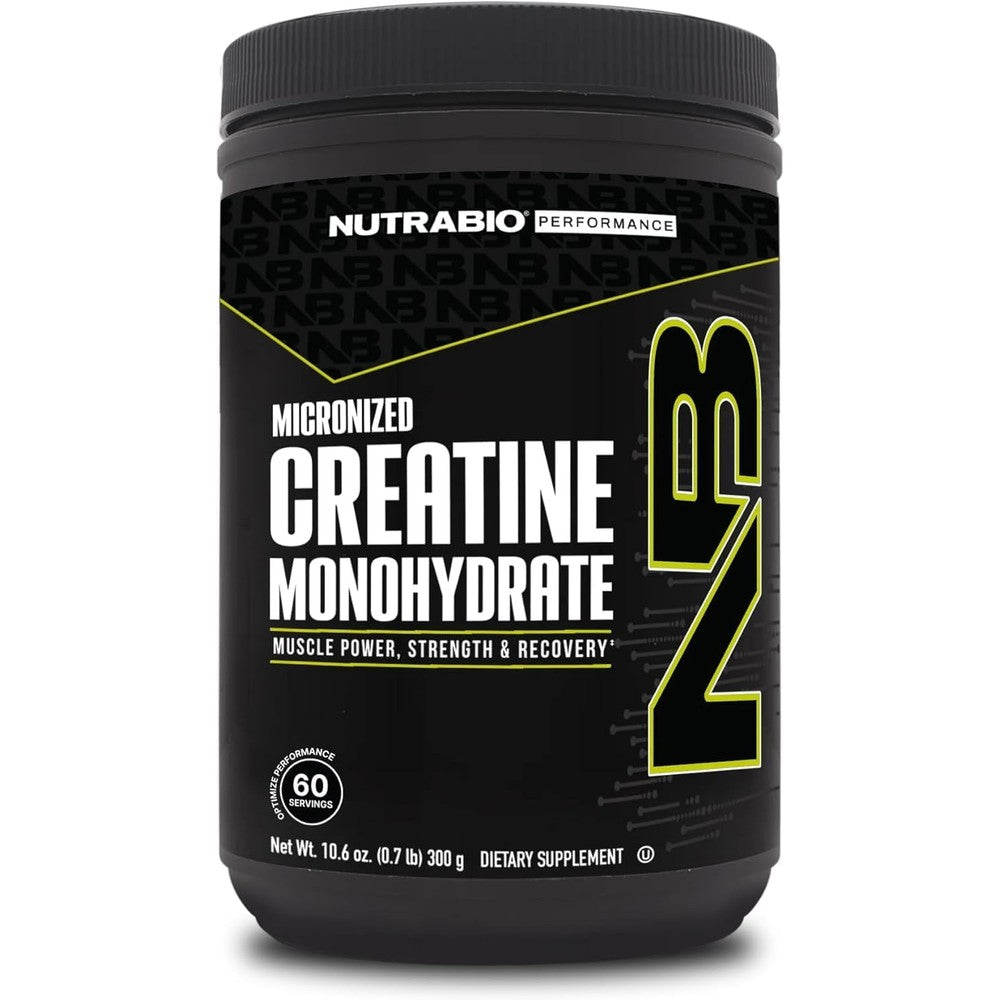 NutraBio Pure Micronized Creatine Monohydrate Powder front view supplement canister