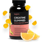 Legion Creatine Monohydrate Gummies front view packaging with lemon drop flavor details.