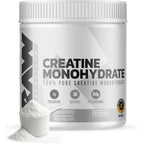 Raw Nutrition creatine monohydrate powder unflavored front view supplement tub