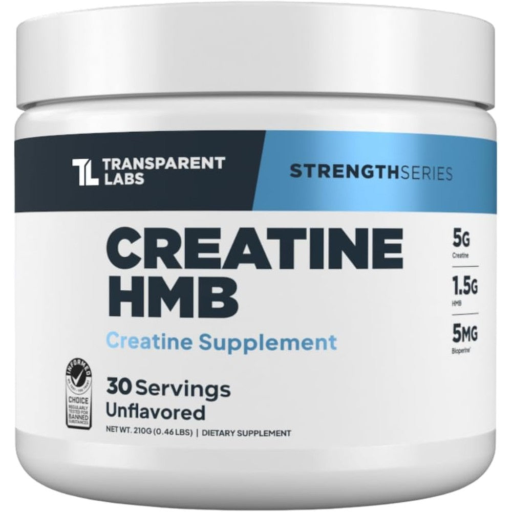 Transparent Labs creatine HMB unflavored powder front view bottle container