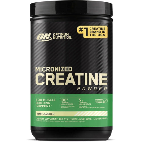 Optimum Nutrition Micronized Creatine Monohydrate Powder Unflavored 600 Grams Front View Authentic USA Import