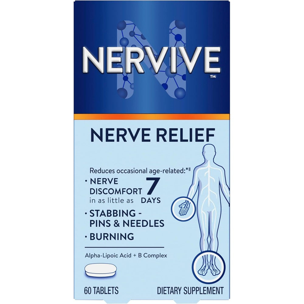 Nervive Nerve Relief 60 tablets front packaging for occasional nerve discomfort