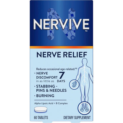 Nervive Nerve Relief 60 tablets front packaging for occasional nerve discomfort