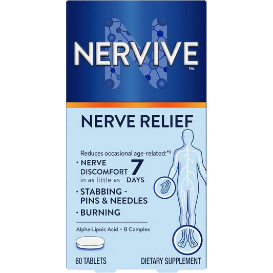 Nervive Nerve Relief 60 tablets front packaging for occasional nerve discomfort