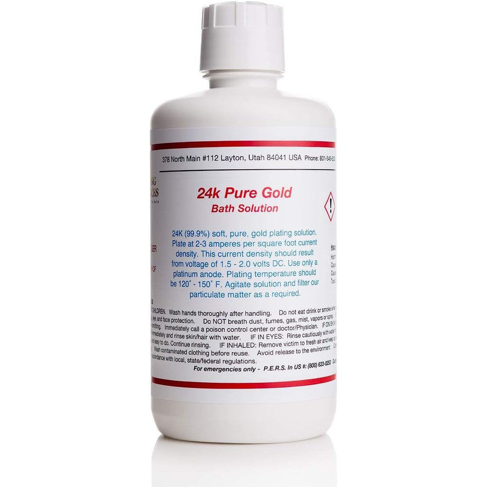 Gold Plating Services 24K Pure Gold Plating Solution Bath Front View 16 Fluid Ounces