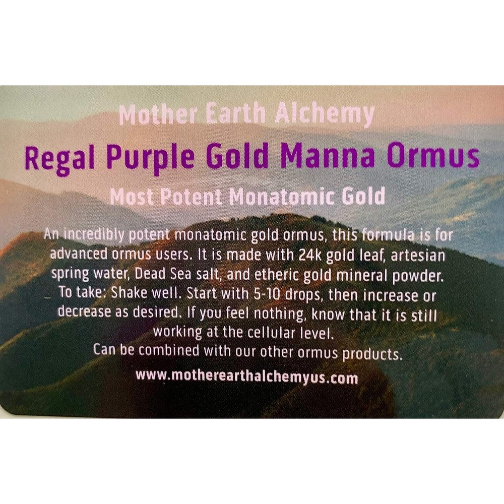 Mother Earth Alchemy Regal Purple Gold Manna Ormus front view liquid supplement