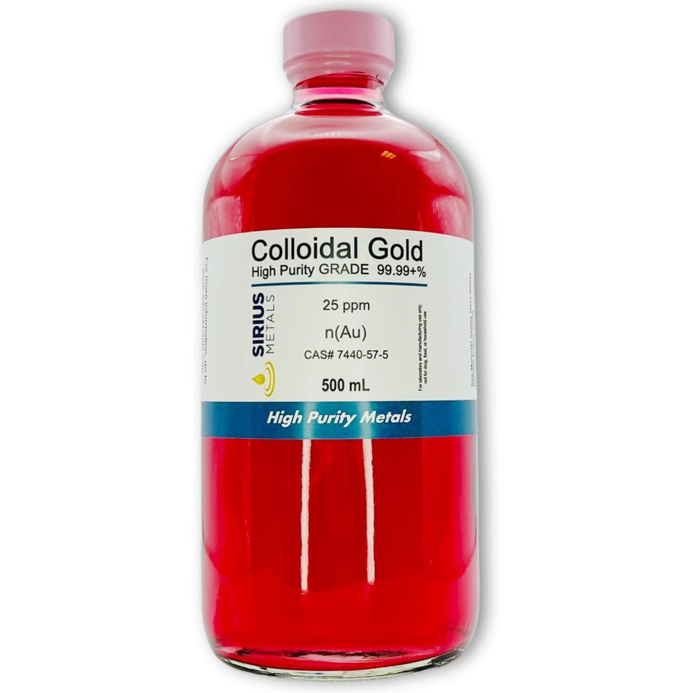 Sirius Metals True Colloidal Gold 25 ppm front view in glass bottle