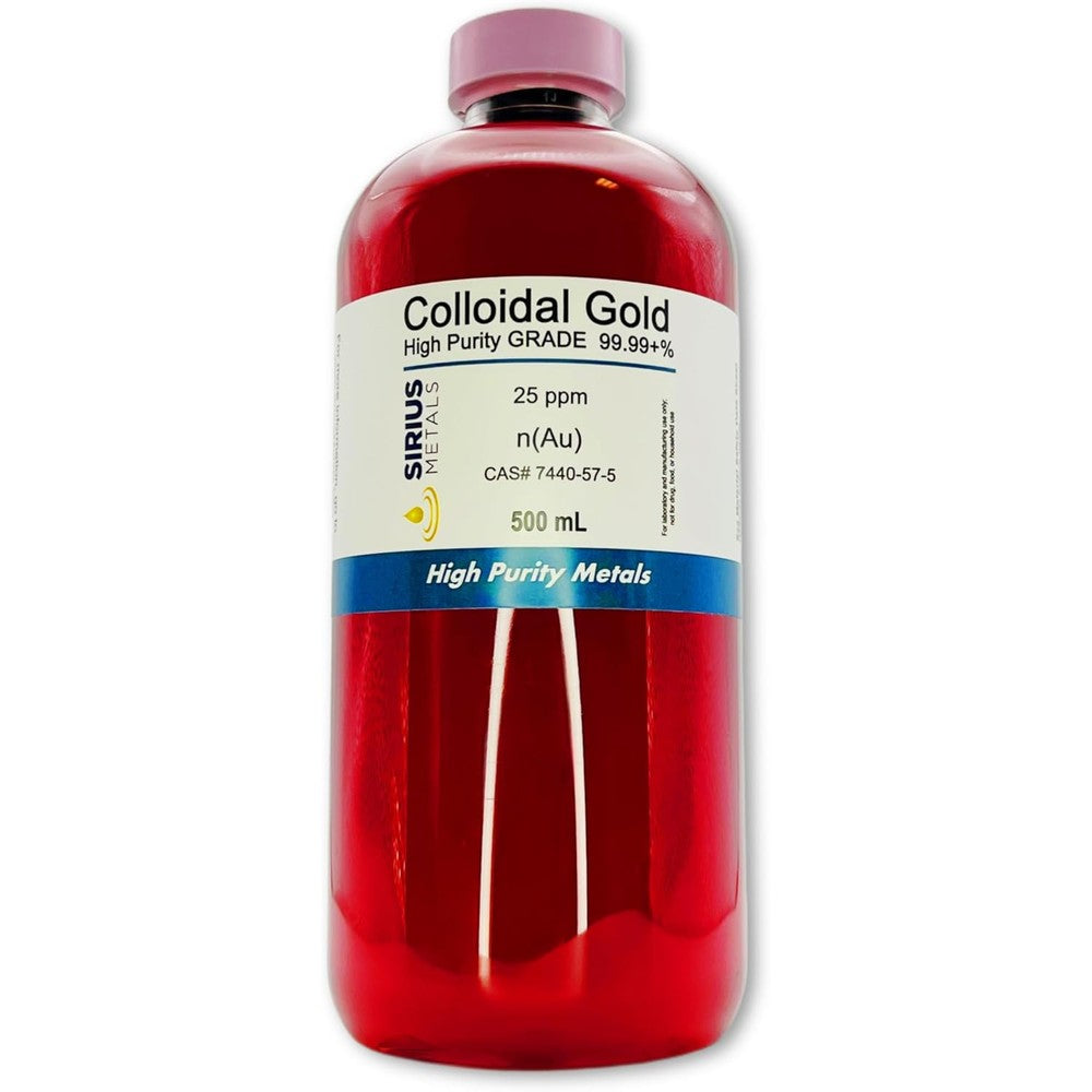 Sirius Metals True Colloidal Gold front view bottle showcasing 25 parts per million purity