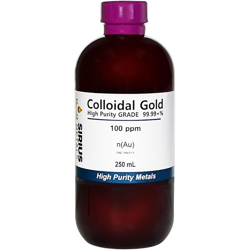 Sirius Metals gold nanoparticle solution front view bottle