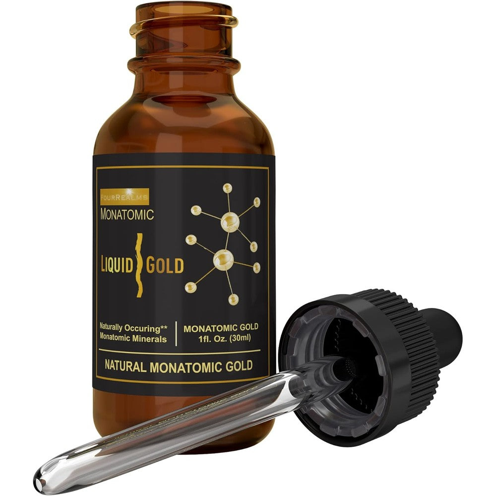 Liquid Gold Ormus Monoatomic Gold front view bottle with trace mineral solution