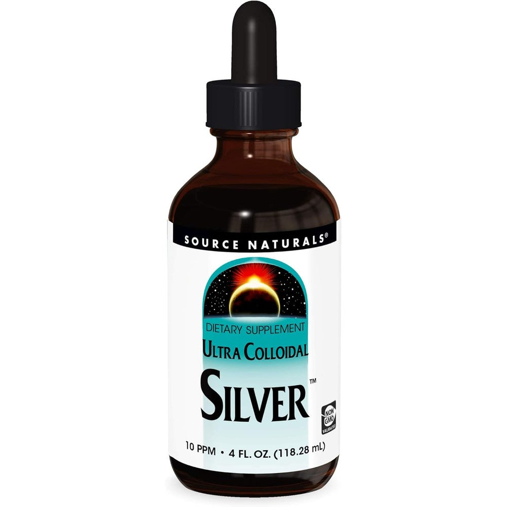 Source Naturals Ultra Colloidal Silver 4 Fluid Ounce bottle front view showing brand label and immune support claim