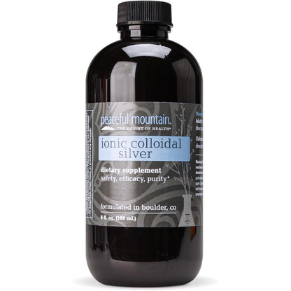 Peaceful Mountain Ionic Colloidal Silver front view bottle for natural immune support