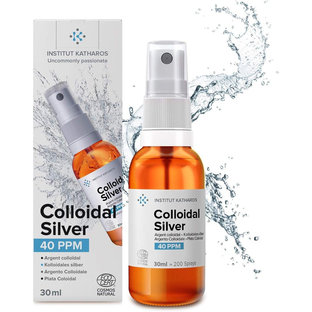 Institut Katharos Premium Colloidal Silver Spray 40 PPM front view amber glass bottle