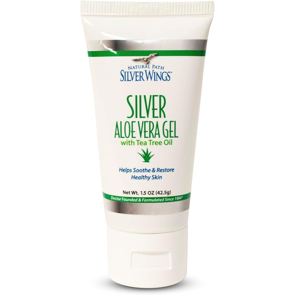 Natural Path Silver Wings Silver Aloe Vera Gel front view of 1.5 ounce tube packaging