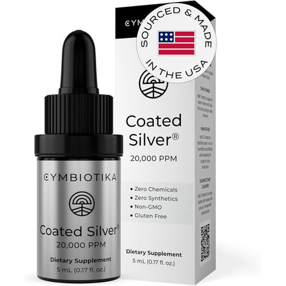 CYMBIOTIKA Coated Silver Colloidal Liquid Supplement front view bottle for premium immune defense.