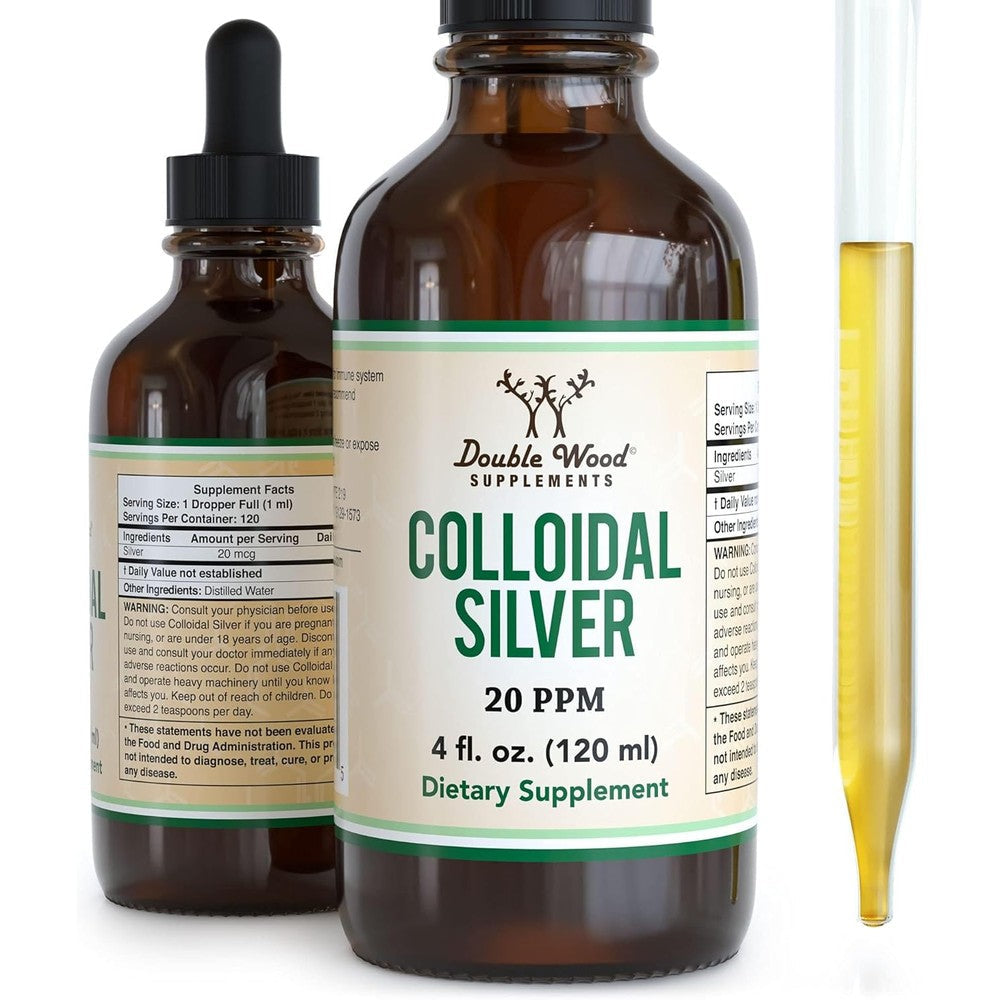 Double Wood Supplements Colloidal Silver liquid bottle front view for immune support