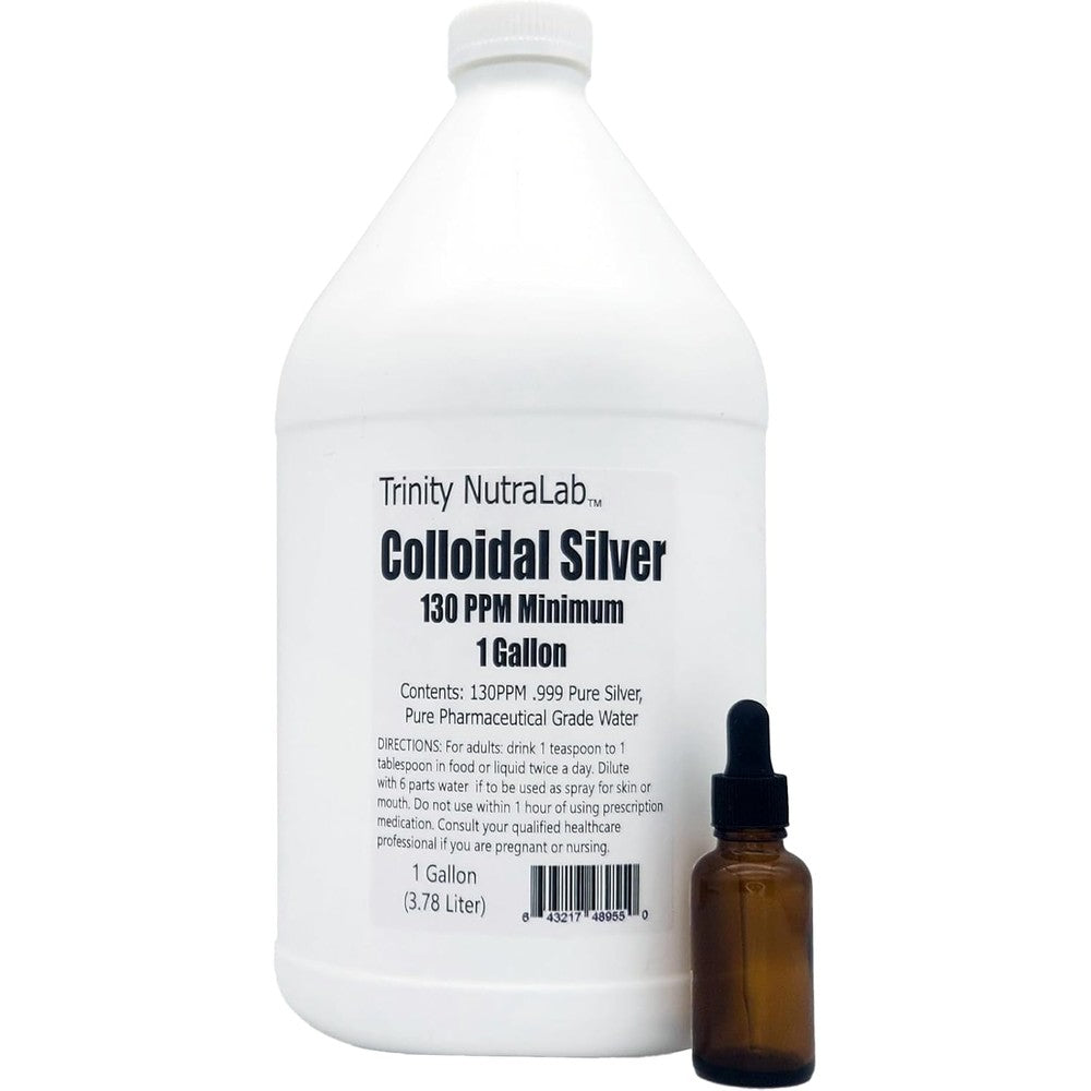 Trinity NutraLab Colloidal Silver one gallon bottle front view premium imported alternative health supplement