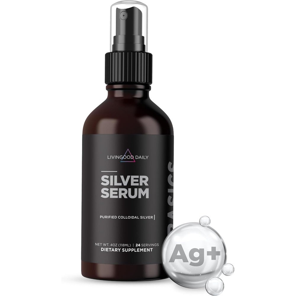 Livingood Daily Colloidal Silver Liquid Spray front view of the four ounce supplement bottle