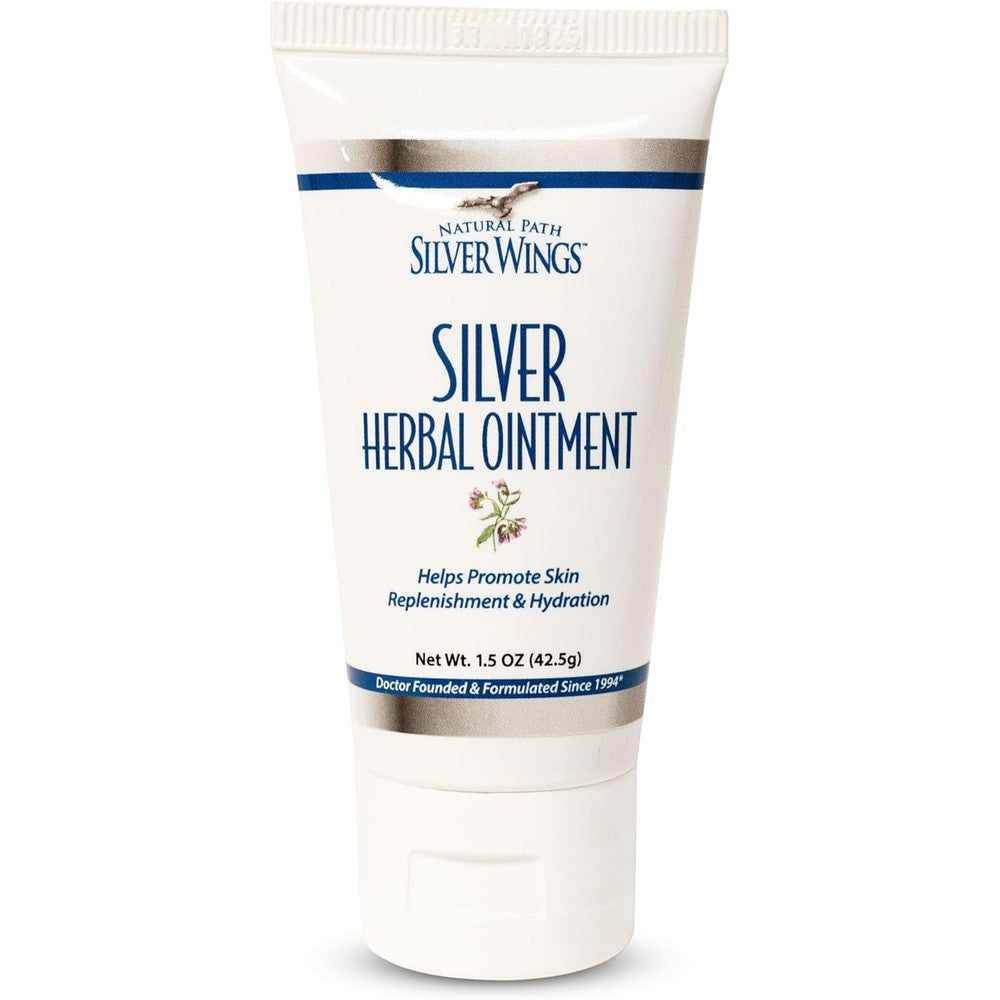 Natural Path Silver Wings 250ppm Silver Herbal Ointment 1.50 Ounce front packaging view
