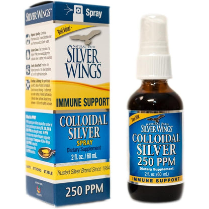 Natural Path Silver Wings Colloidal Silver 250ppm 2 Fluid Ounce front view bottle for immune support
