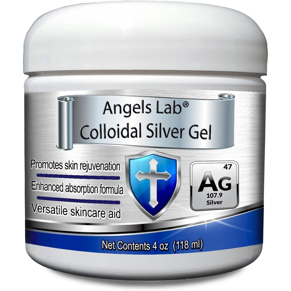 Angels Lab Colloidal Silver Gel four ounce front view jar for topical skin application