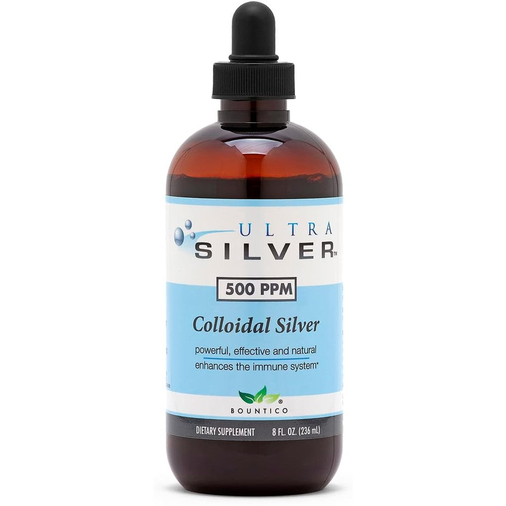 Ultra Silver Colloidal Silver 500 PPM 8 Ounce bottle front view authentic supplement