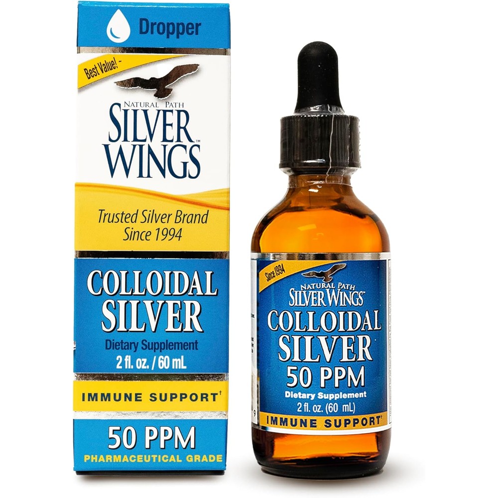 Natural Path Silver Wings Colloidal Silver 50ppm 2 Fluid Ounce front view immune supplement