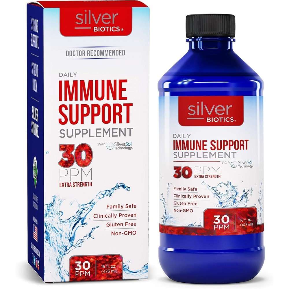 American Biotech Labs Silver Biotics 16 Fluid Ounces bottle front view immune supplement