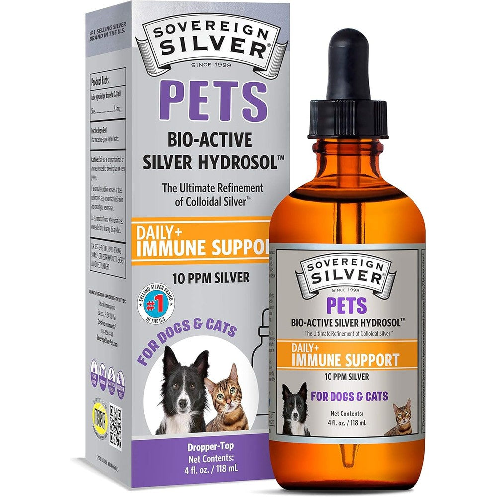 Sovereign Silver Pets Immune Support front view amber glass dropper bottle