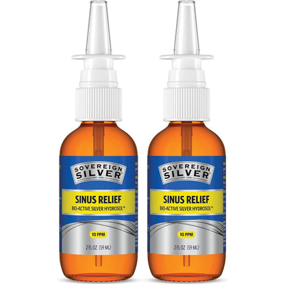 Sovereign Silver Bio Active Colloidal Silver Hydrosol Nasal Spray twin pack front view showing packaging for immune support.