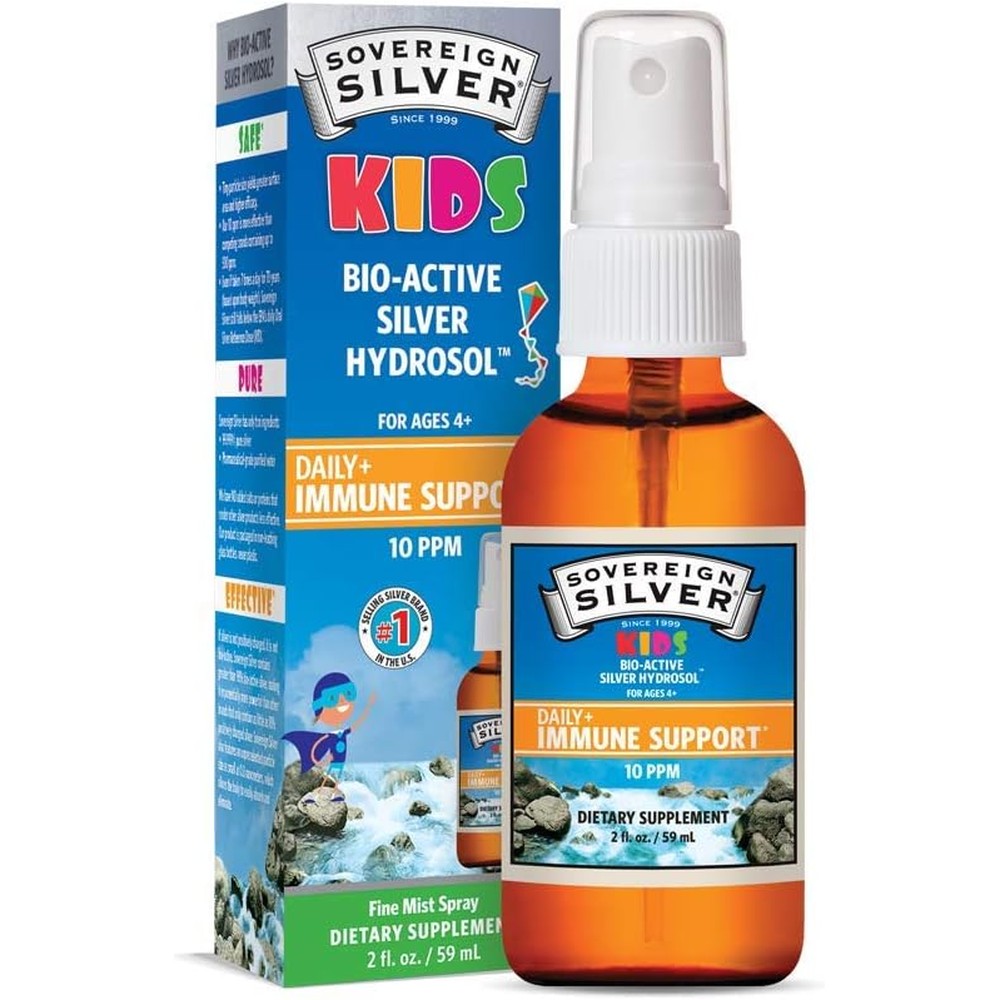 Sovereign Silver Kids Immune Support front view authentic USA imported supplement spray