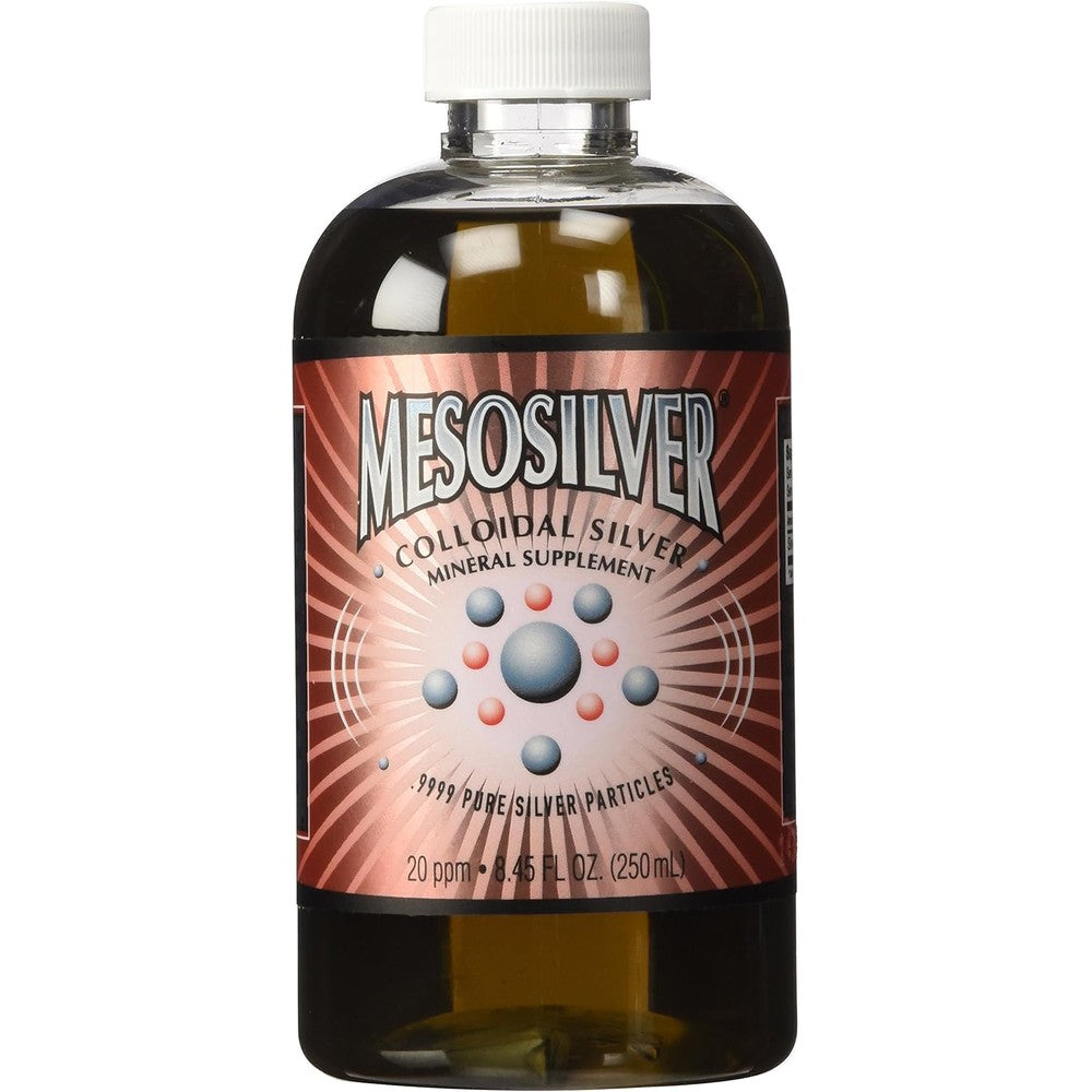 Purest Colloids MesoSilver 20 PPM Colloidal Silver 250 Milliliter front view bottle for natural immune support