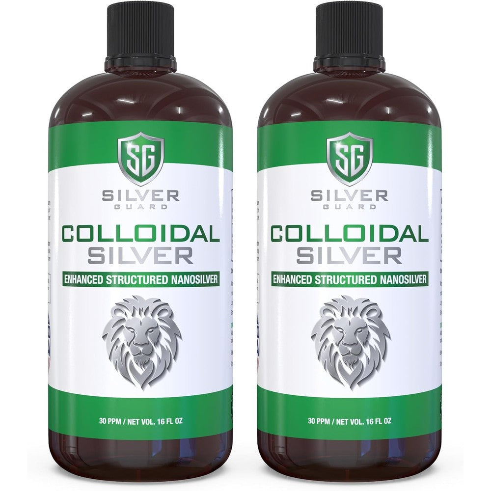 SilverGuard Enhanced Colloidal Silver Liquid front view packaging showing lion logo