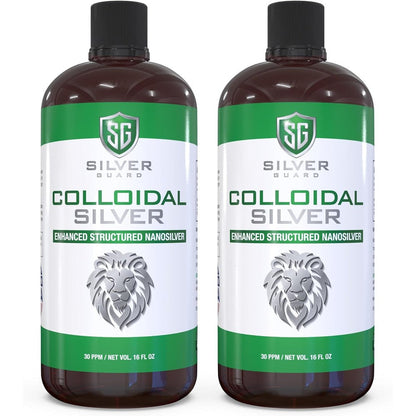 SilverGuard Enhanced Colloidal Silver Liquid front view packaging showing lion logo