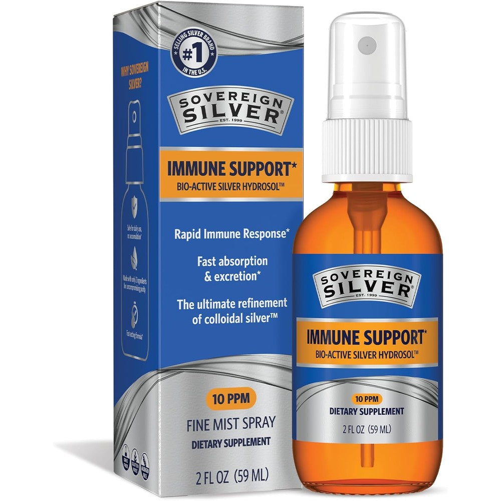 Sovereign Silver Bio Active Silver Hydrosol fine mist spray bottle front view for premium immune support