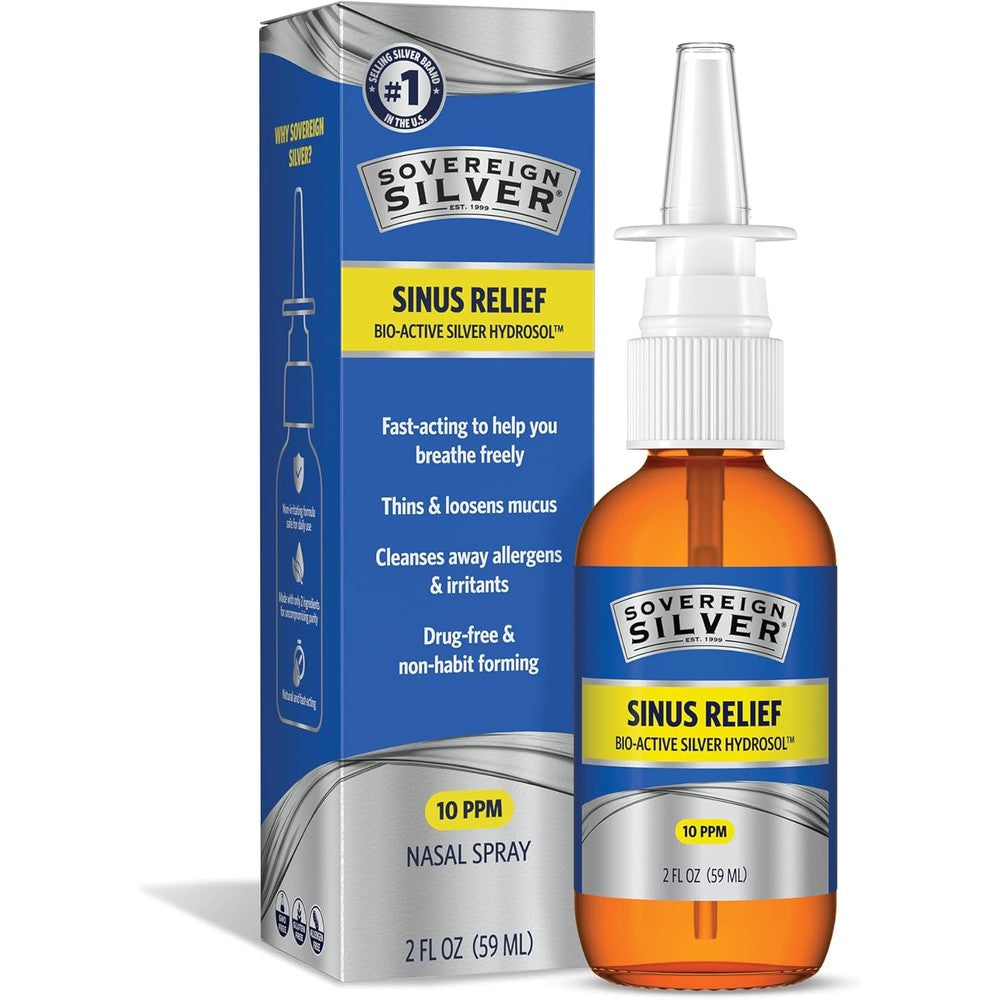 Sovereign Silver Natural Nasal Spray 2 fluid ounces front view bottle for sinus congestion relief