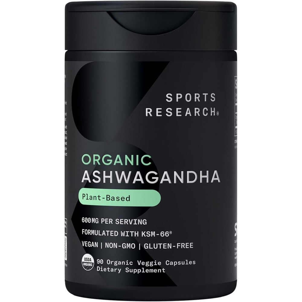 Sports Research Organic Ashwagandha 600mg bottle front view
