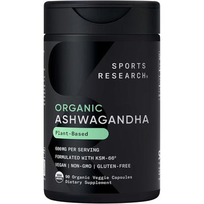 Sports Research Organic Ashwagandha 600mg bottle front view