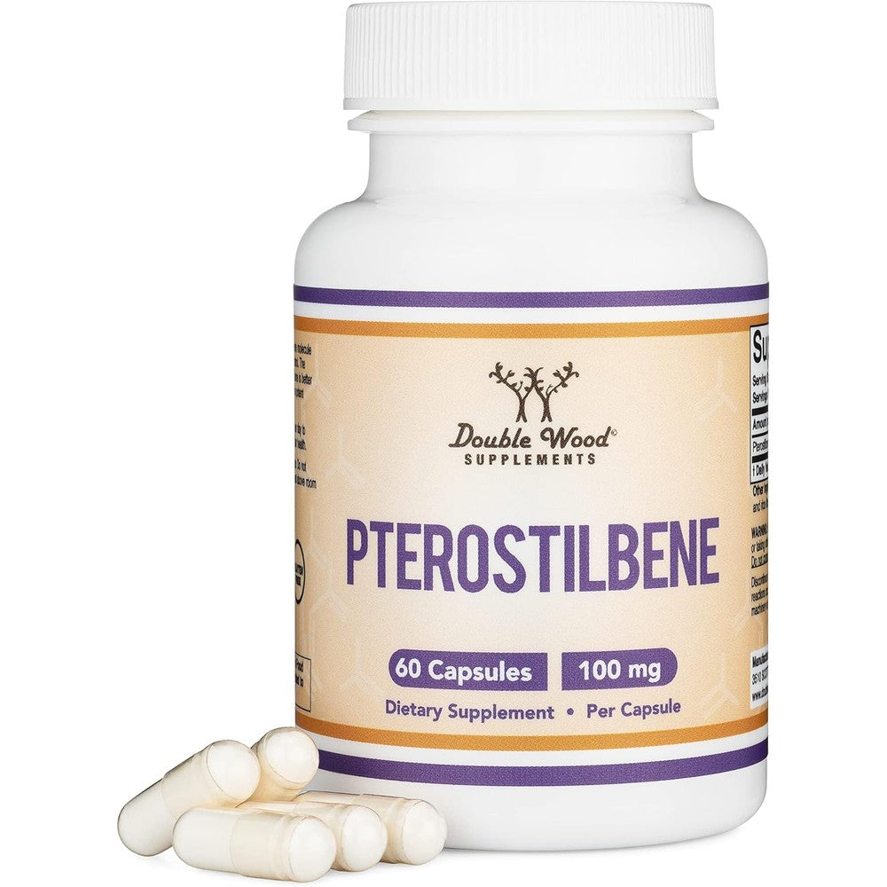 Double Wood Supplements Pterostilbene 100mg capsules bottle front view