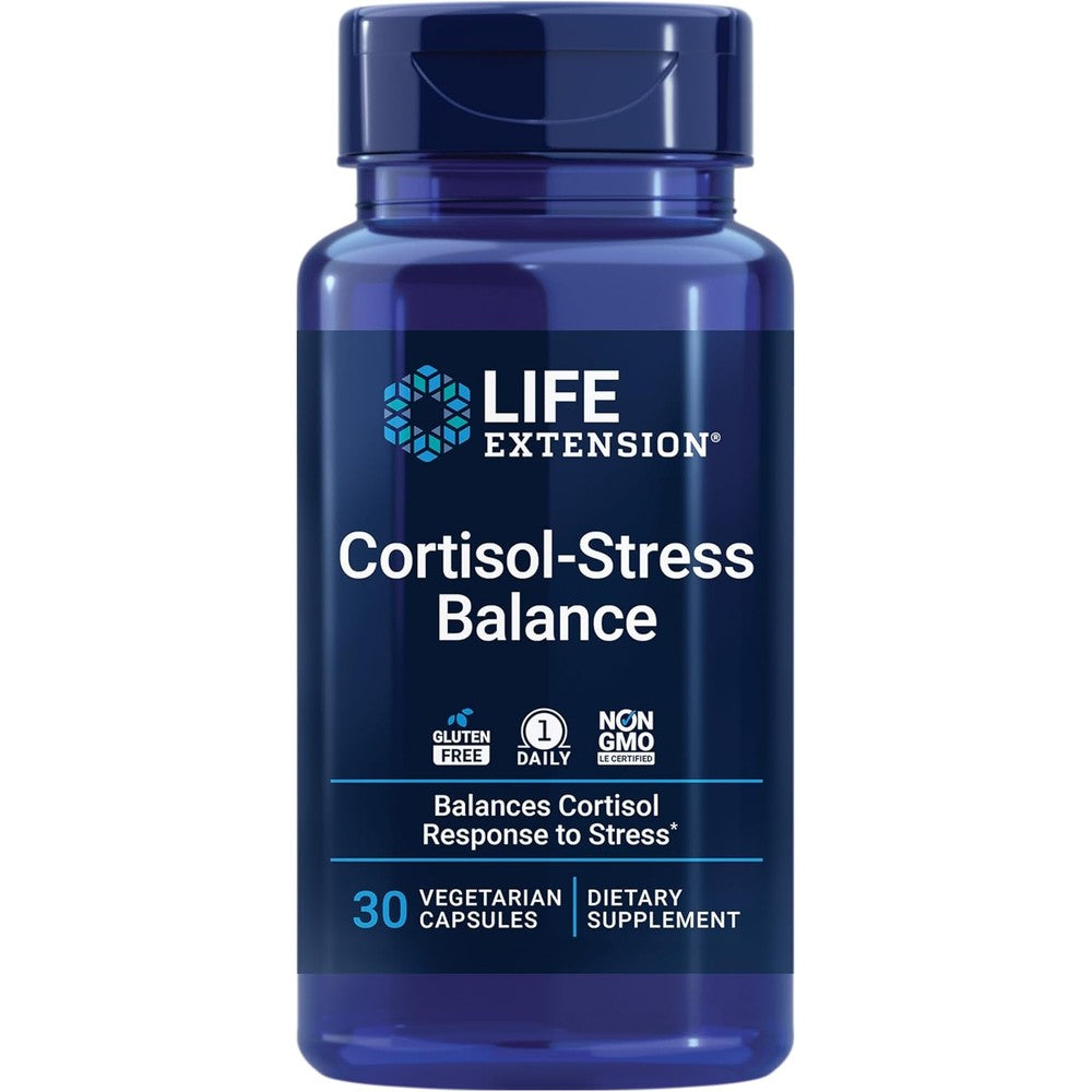 Life Extension Cortisol Stress Balance 30 Vegetarian Capsules front view for stress management