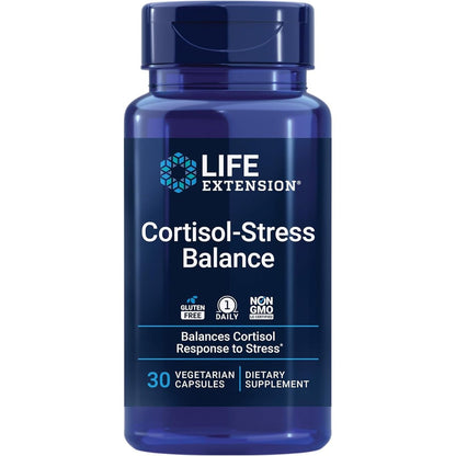 Life Extension Cortisol Stress Balance 30 Vegetarian Capsules front view for stress management