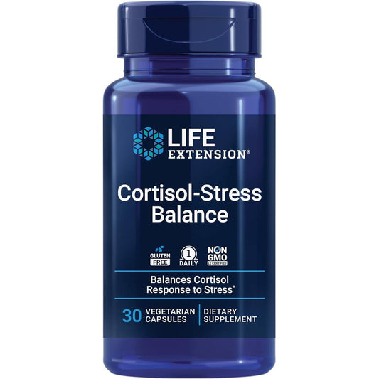 Life Extension Cortisol Stress Balance 30 Vegetarian Capsules front view for stress management