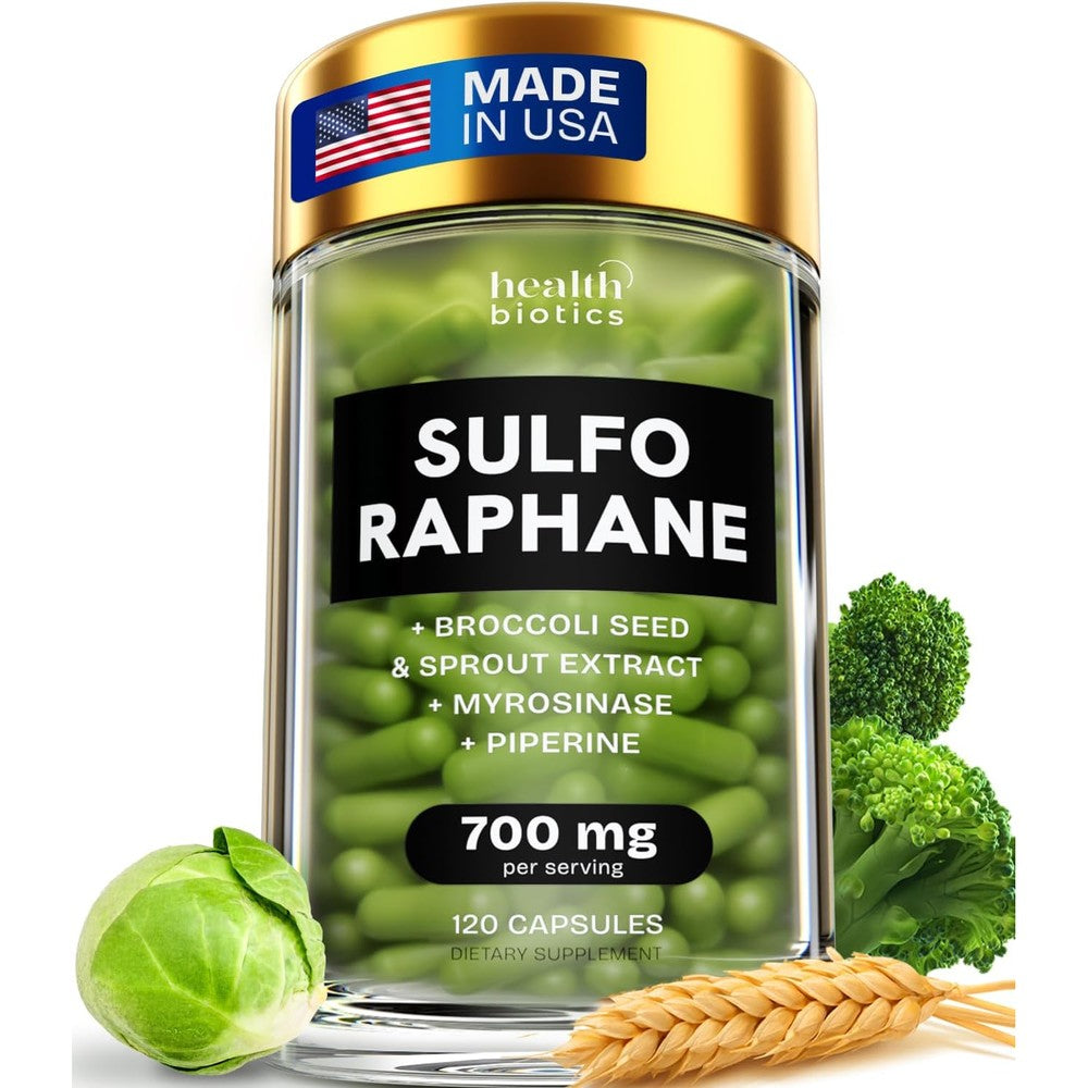 Healthbiotics Sulforaphane Supplement organic broccoli sprouts bottle front view